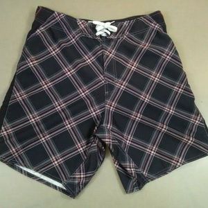 Joe Boxer Mens Board Surf Shorts  sz 34 Blk plaid